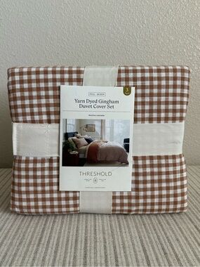 NWT Full/Queen Mini Gingham Duvet and Sham Set Camel - Threshold